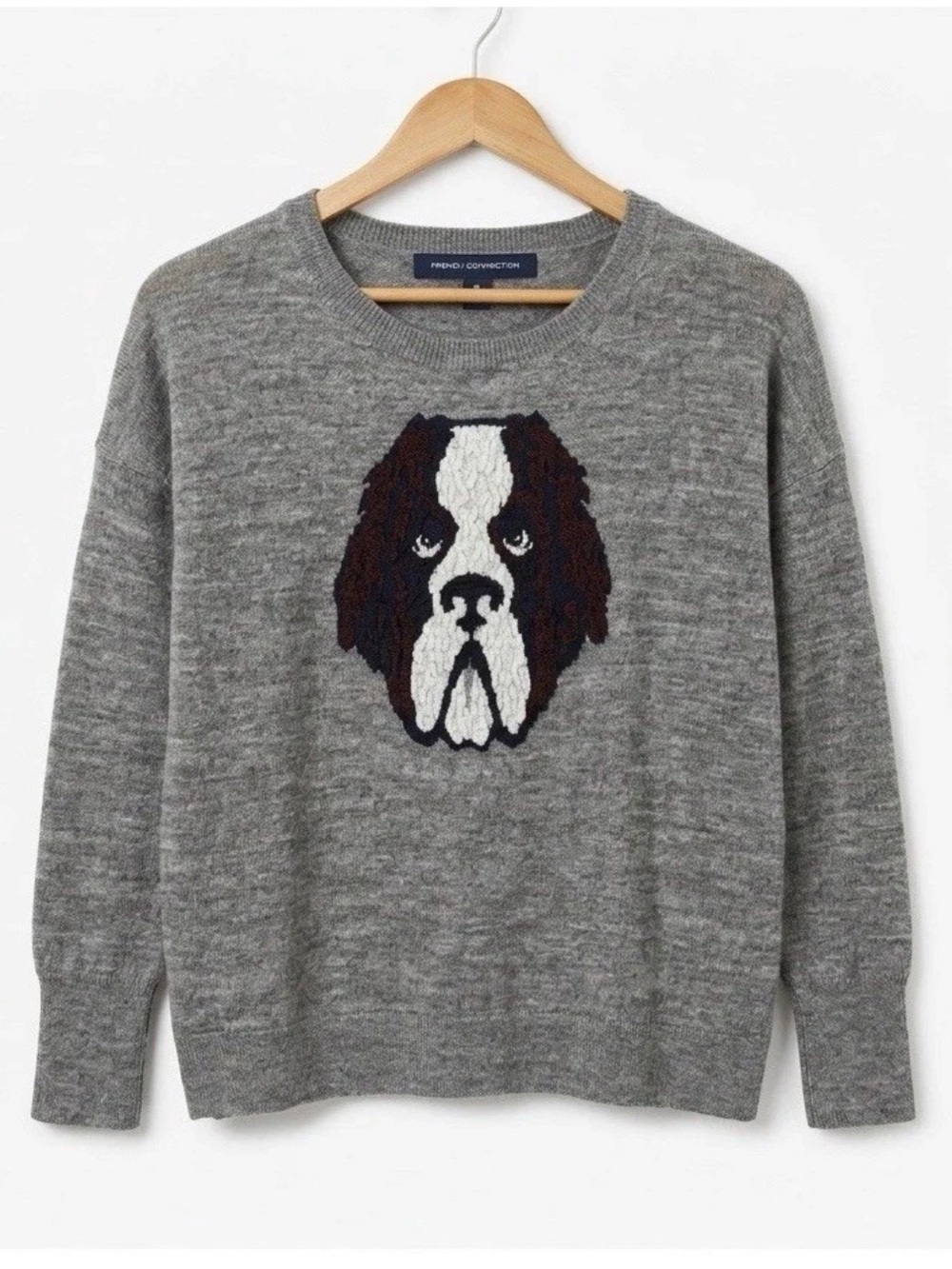 French Connection 98% Wool Mohair Dog Jumper Sweater Grey XS Retro Style